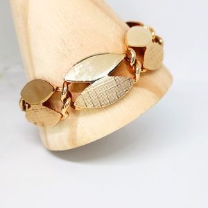 Pandora Gold Plated Link Chain Tennis Bracelet Textured Leaf 7.5" Modern Sleek